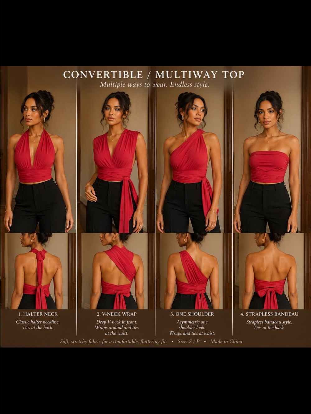 QVC Red Convertible Multiway Women's Top